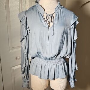 Elegant Ruffled Blue Women's Top. Marc NY andrew marc Size Meduim